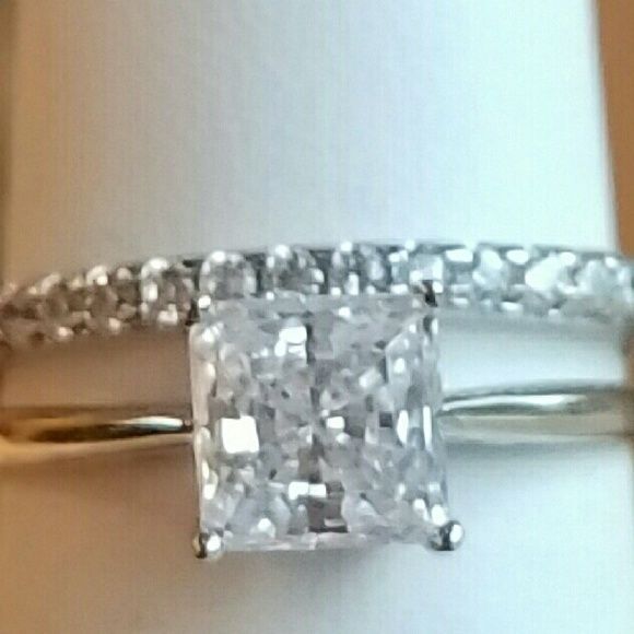 14k Solid white gold 2pc 1ct engagement ring set - Picture 1 of 8